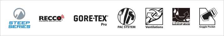 STEEP SERIEDS,RECCO,GORE-TEXpro,PAC SYSTEM,Ventilations,Waterproof,Goggle pocket